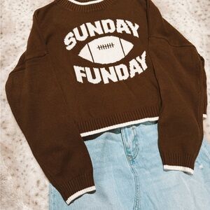 Sunday Funday Brown Crew Neck Sweater *read description for sizing*